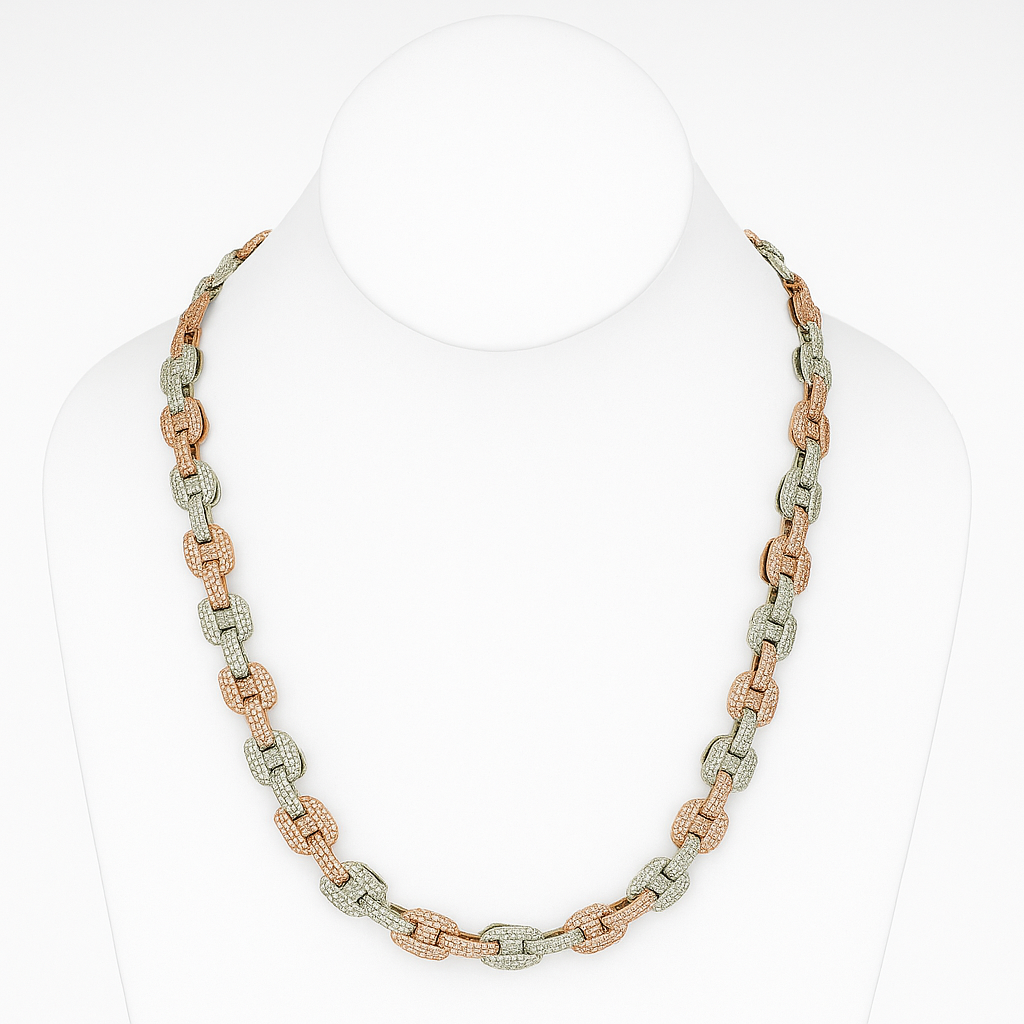 DIAMOND  CLOSEOUT!  15.95ct G SI 14K Two Tone Iced Out Diamond Round & Baguette Necklace 22"