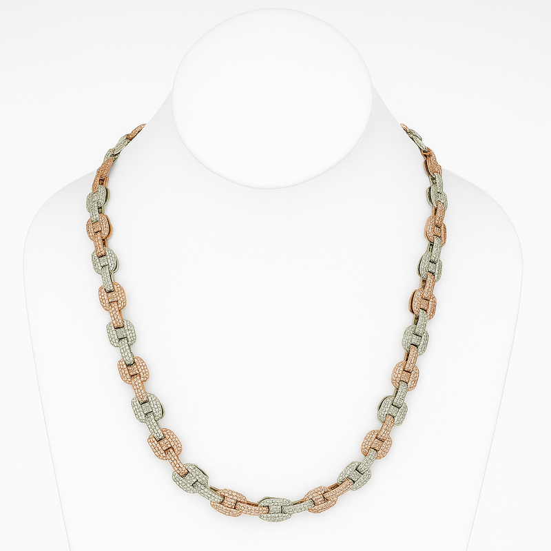 DIAMOND  CLOSEOUT!  15.95ct G SI 14K Two Tone Iced Out Diamond Round & Baguette Necklace 22"