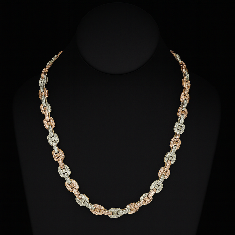 DIAMOND  CLOSEOUT!  15.95ct G SI 14K Two Tone Iced Out Diamond Round & Baguette Necklace 22"