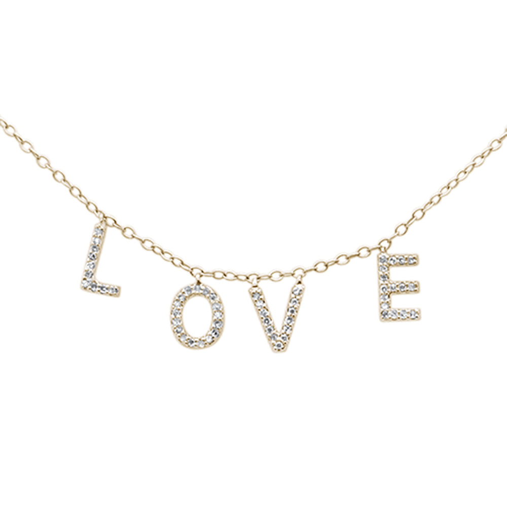 SPECIAL! .14ct G SI 14K Yellow Gold Diamond Heart "Love" Script Letters Pendant Necklace 18" Long