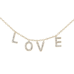 SPECIAL! .14ct G SI 14K Yellow Gold Diamond Heart "Love" Script Letters Pendant Necklace 18" Long