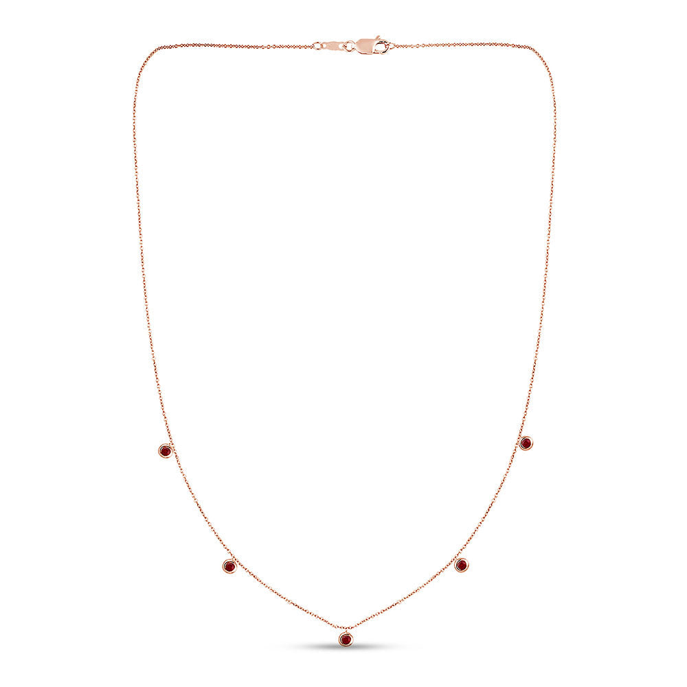 GEMSTONE CLOSEOUT!  .32ct 14K Rose Gold Natural Ruby Gemstone Diamond by the Yard Pendant Necklace 18"