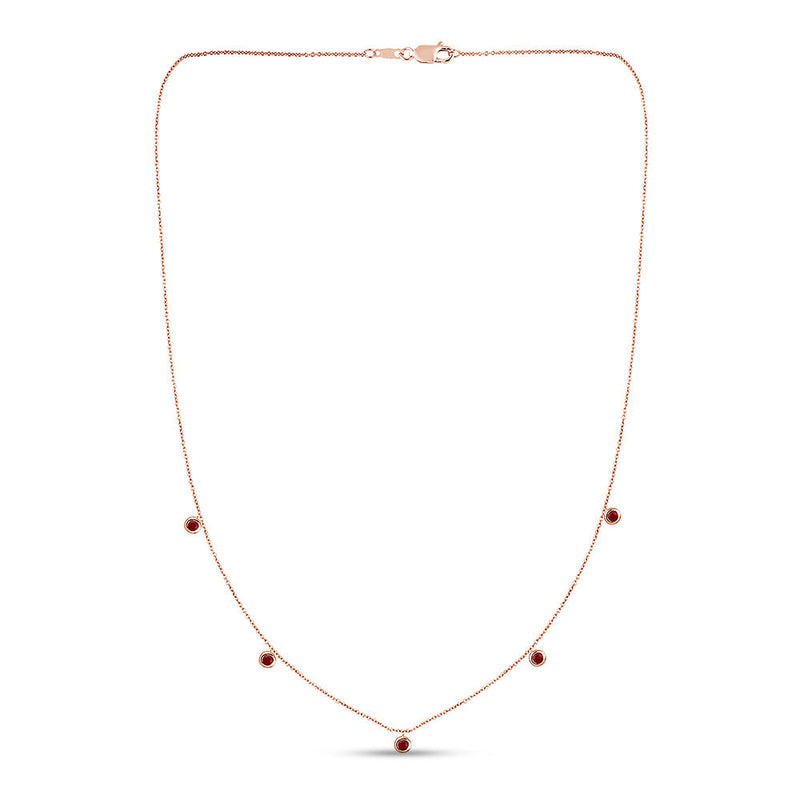 GEMSTONE CLOSEOUT!  .32ct 14K Rose Gold Natural Ruby Gemstone Diamond by the Yard Pendant Necklace 18"