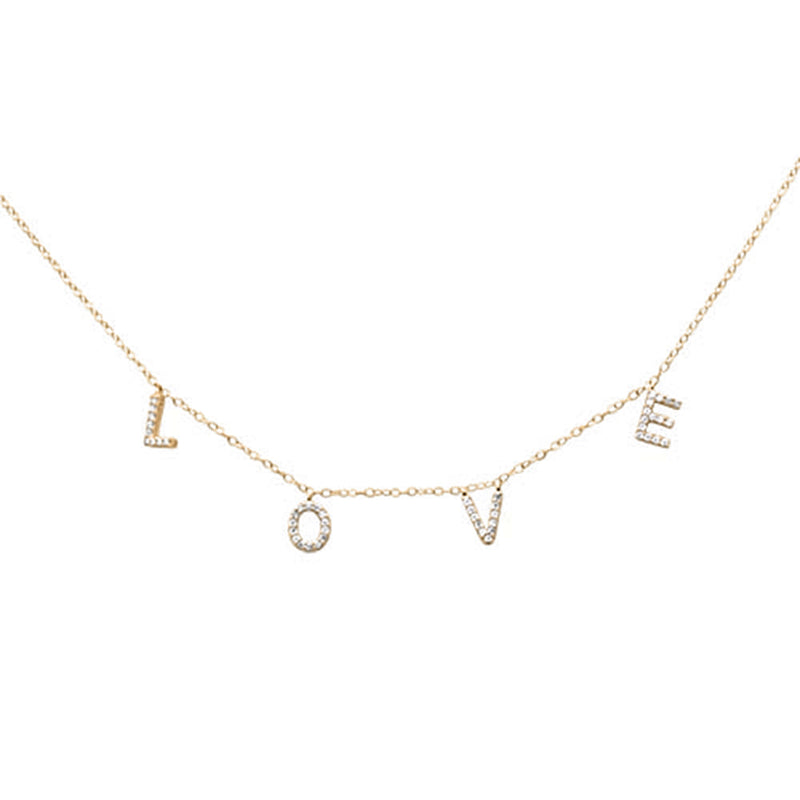 DIAMOND CLOSEOUT! .22ct G SI 14K Yellow Gold Diamond Heart "Love" Script Letters Pendant Necklace 20"