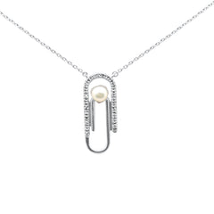 DIAMOND CLOSEOUT! .10ct G SI 14K White Gold Diamond Pearl Paperclip Style Pendant Necklace
