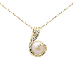 DIAMOND CLOSEOUT!  .13ct G SI 14K Yellow Gold Diamond Pearl Pendant Necklace