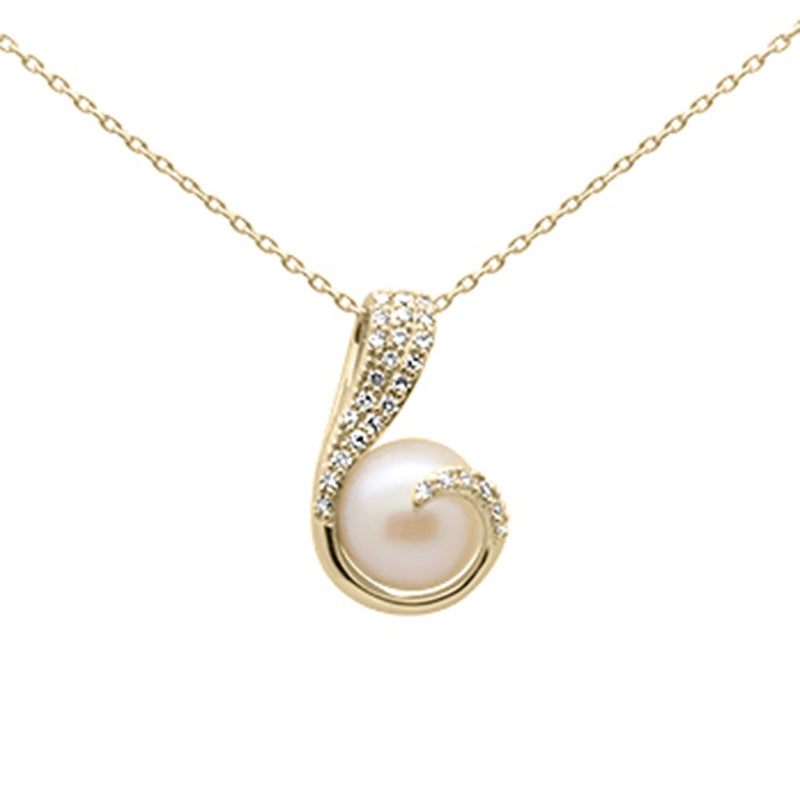 DIAMOND CLOSEOUT!  .13ct G SI 14K Yellow Gold Diamond Pearl Pendant Necklace