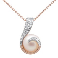DIAMOND CLOSEOUT!  .12ct G SI 14K Rose Gold Diamond & Pearl Pendant Necklace 18" Long