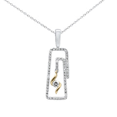 DIAMOND CLOSEOUT! .33ct G SI 14K Two Tone Gold Diamond Rectangle Swirl Dancing Diamond Pendant Neklace