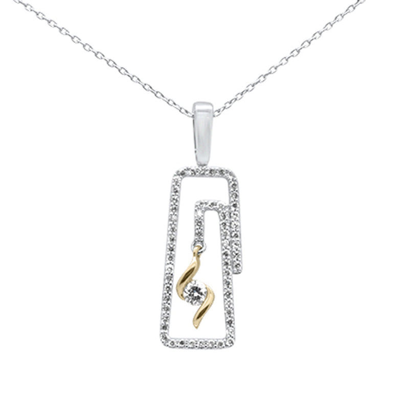 DIAMOND CLOSEOUT! .33ct G SI 14K Two Tone Gold Diamond Rectangle Swirl Dancing Diamond Pendant Neklace