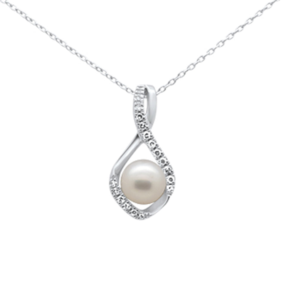 SPECIAL! .10ct G SI 14K White Gold Diamond Pearl Pendant Necklace