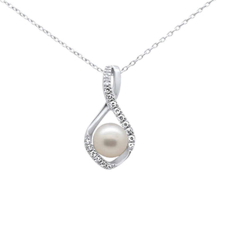 SPECIAL! .10ct G SI 14K White Gold Diamond Pearl Pendant Necklace