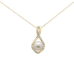 SPECIAL! .10ct G SI 14K Yellow Gold Diamond Pearl Pendant Necklace