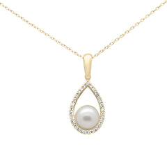SPECIAL! .13ct G SI 14K Yellow Gold Diamond Pearl Pendant Necklace
