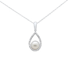 SPECIAL! .13ct G SI 14K White Gold Diamond Pearl Pendant Necklace