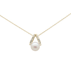 SPECIAL! .08ct G SI 14K Yellow Gold Diamond Pearl Pendant Necklace