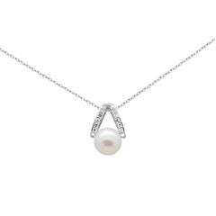 SPECIAL! .08ct G SI 14K White Gold Diamond Pearl Pendant Necklace