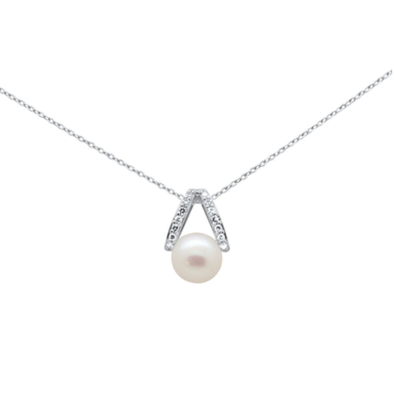 SPECIAL! .08ct G SI 14K White Gold Diamond Pearl Pendant Necklace
