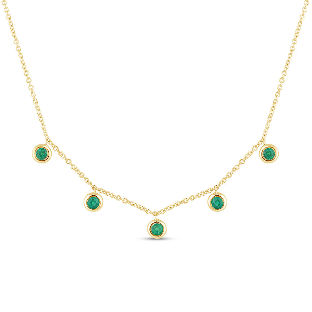 DIAMOND CLOSEOUT!  .24ct G SI 14K Yellow Gold Emerald Gemstone By the Yard Style Pendant Necklace