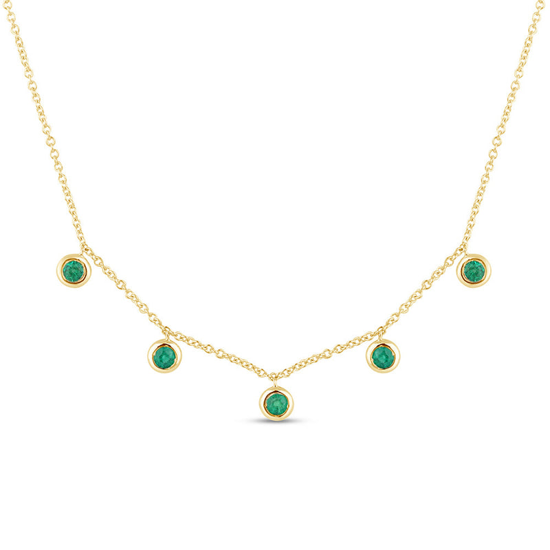 DIAMOND CLOSEOUT!  .24ct G SI 14K Yellow Gold Emerald Gemstone By the Yard Style Pendant Necklace