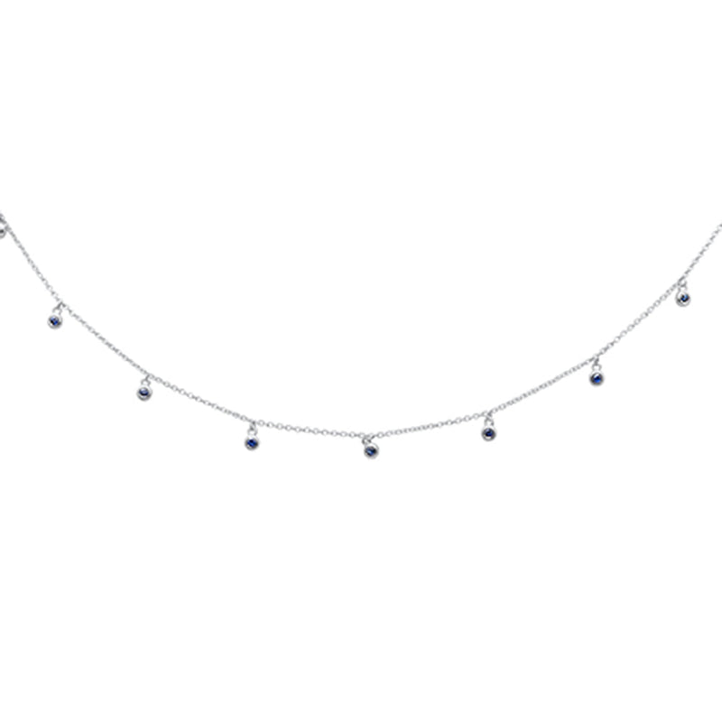 GEMSTONE CLOSEOUT!  .31ct G SI 14K White Gold Blue Sapphire Gemstone By the Yard Style Pendant Necklace