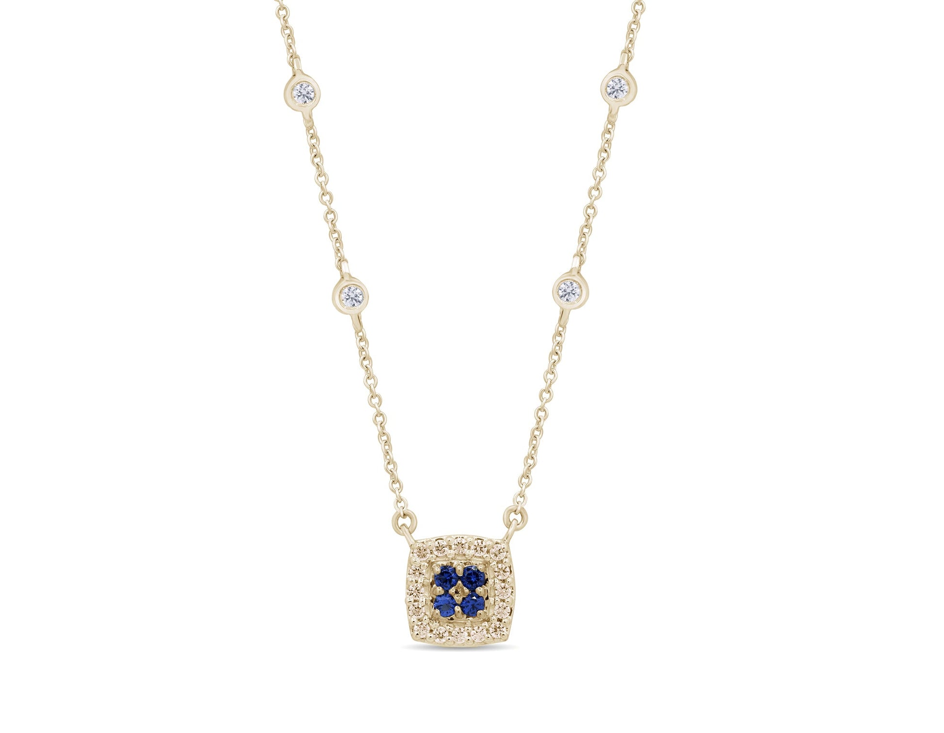 SPECIAL!.17ct G SI 14K Yellow Gold Diamond & Blue Sapphire Gemstone Pendant Necklace