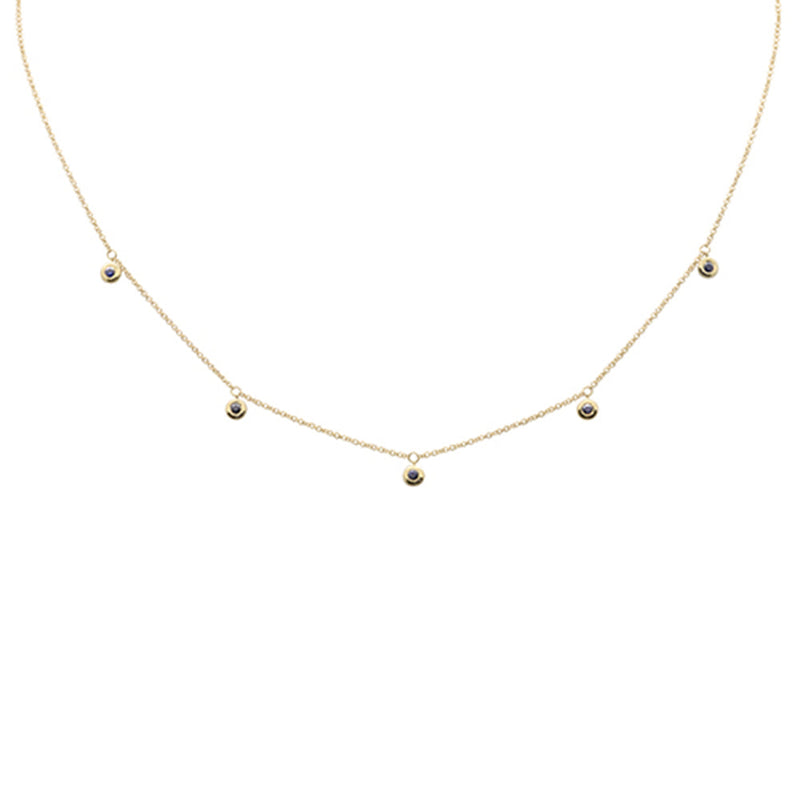 DIAMOND CLOSEOUT!  .33ct G SI 14K Yellow Gold Blue Sapphire Gemstone Dangling Pendant Necklace 18" Long