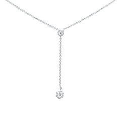 DIAMOND CLOSEOUT!  .15ct G SI 14K White Gold Diamond Drop Lariat Pendant Necklace 16-18"