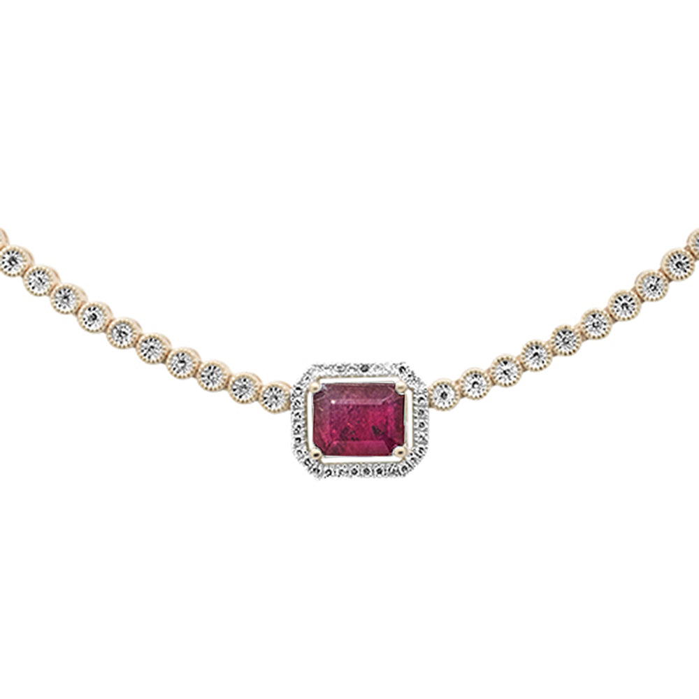 SPECIAL! 4.61ct G SI 14K Yellow Gold Diamond & Ruby Gemstone Tennis Necklace 16+2"EXT Long