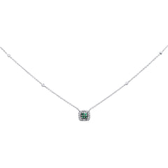 SPECIAL! .14ct G SI 14K White Gold Diamond & Emerald Gemstone Pendant Necklace 18" Long