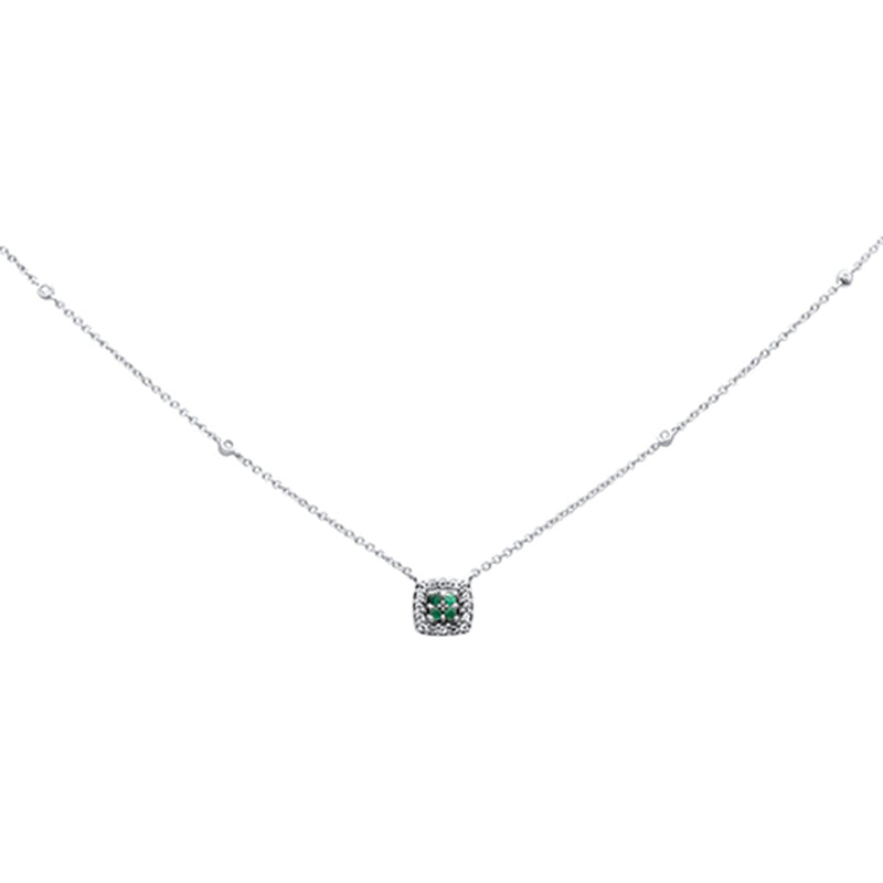 SPECIAL! .14ct G SI 14K White Gold Diamond & Emerald Gemstone Pendant Necklace 18" Long