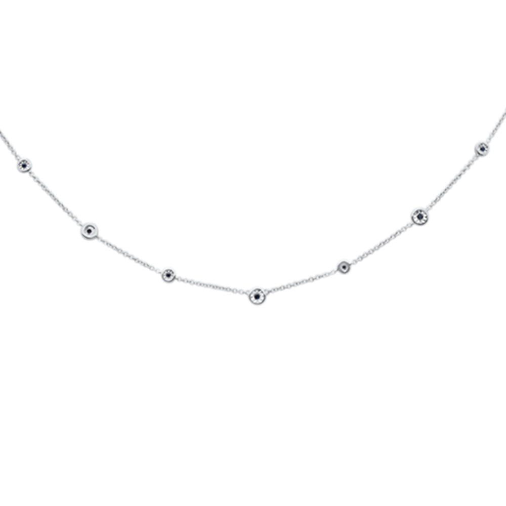 SPECIAL! .07cts G SI 14K White Gold Blue Sapphire Gemstone By the Yard Pendant Necklace 18" Chain