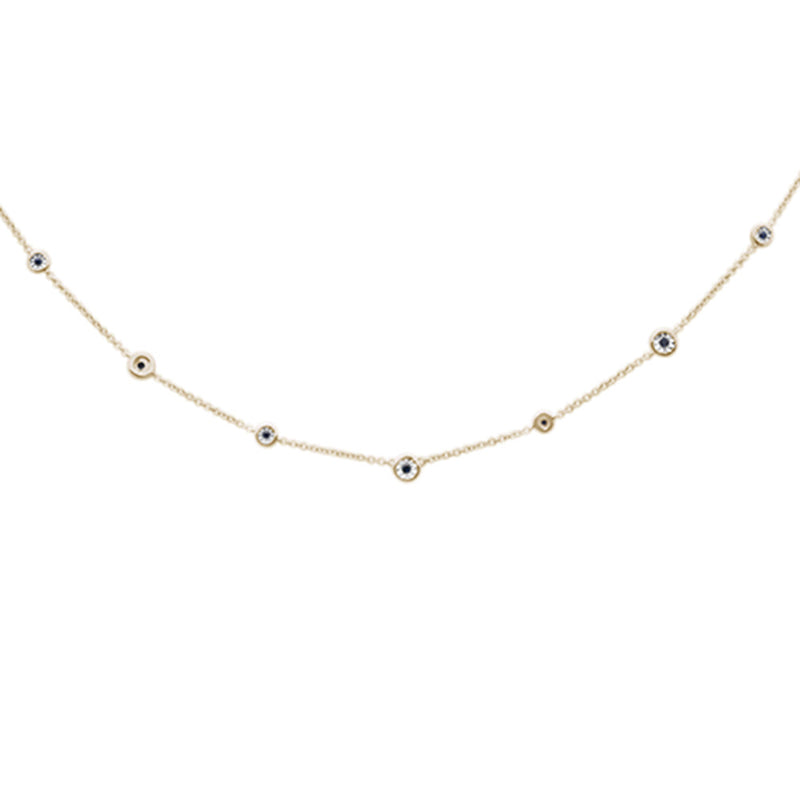 SPECIAL! .07cts G SI 14K Yellow Gold Blue Sapphire Gemstone By the Yard Pendant Necklace 18" Chain