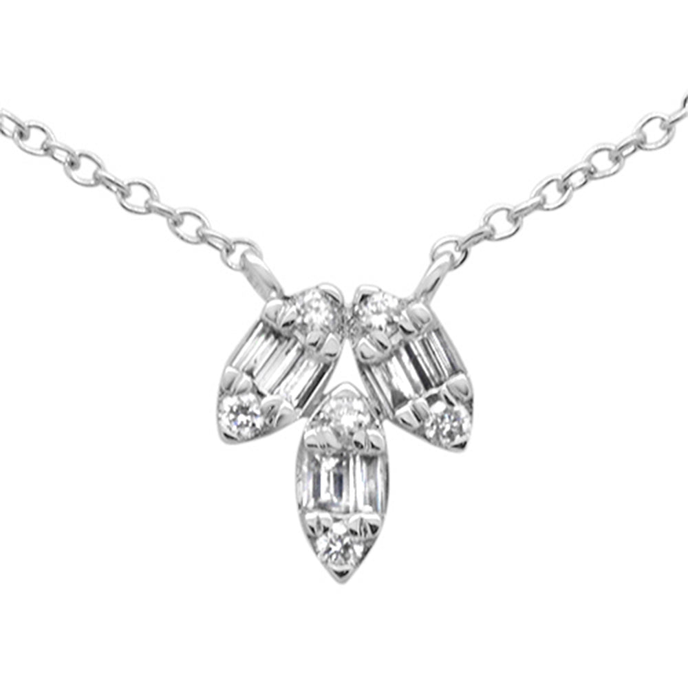 DIAMOND CLOSEOUT! .21ct G SI 14K White Gold Round & Baguette Diamond Pendant Necklace 16-18"
