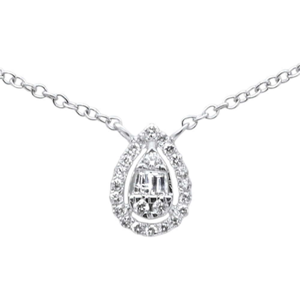 DIAMOND CLOSEOUT!   .15ct G SI 14K White Gold Pear Shaped Round & Baguette Diamond Pendant Necklace 16-18"