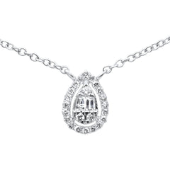 DIAMOND CLOSEOUT!   .15ct G SI 14K White Gold Pear Shaped Round & Baguette Diamond Pendant Necklace 16-18"