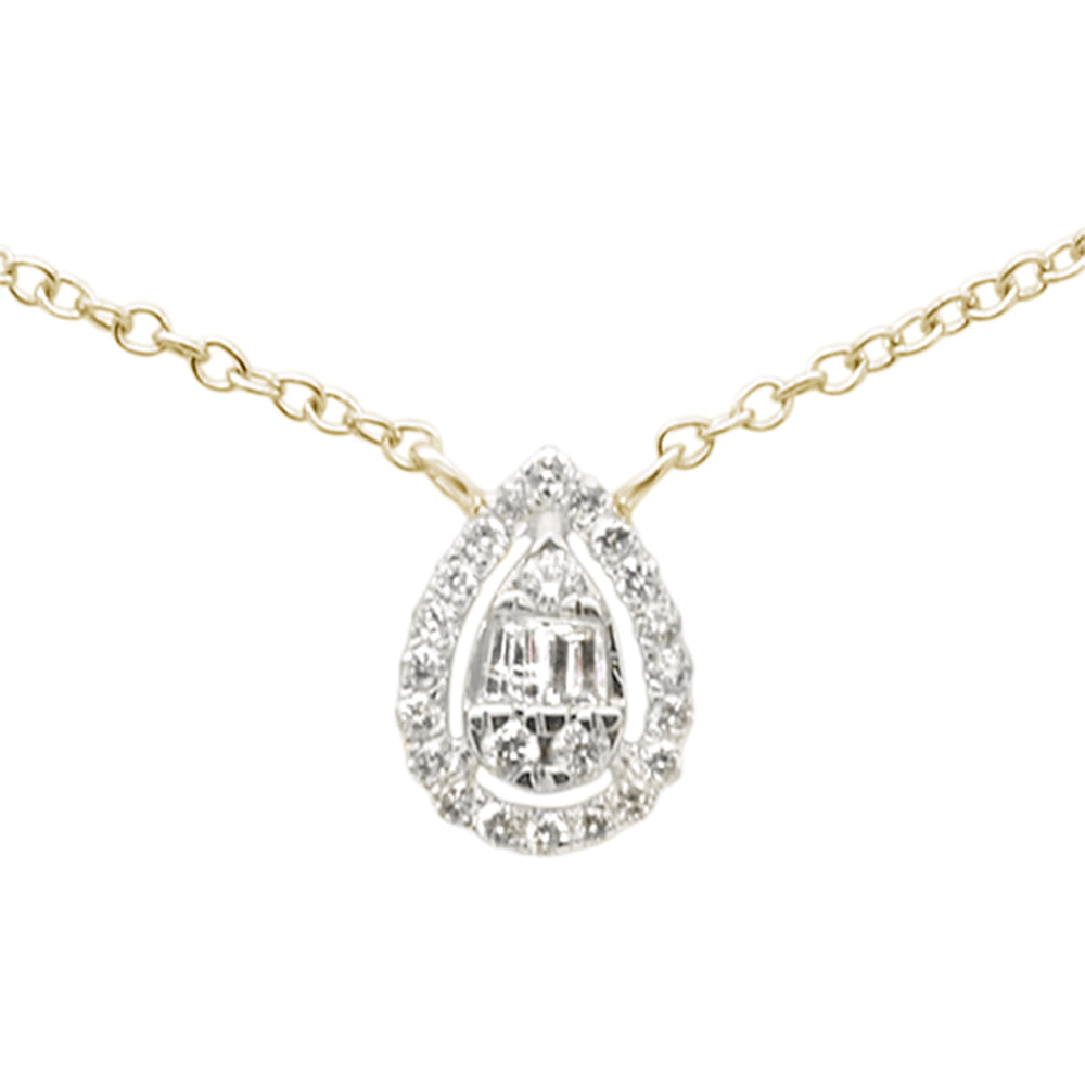 DIAMOND CLOSEOUT!   .13ct G SI 14K Yellow Gold Pear Shaped Round & Baguette Diamond Pendant Necklace 16-18"