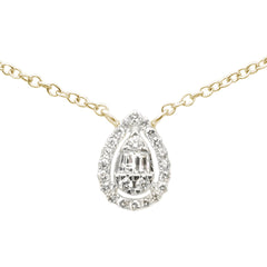 DIAMOND CLOSEOUT!   .13ct G SI 14K Yellow Gold Pear Shaped Round & Baguette Diamond Pendant Necklace 16-18"