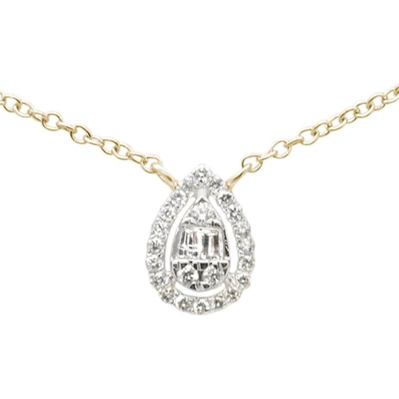 DIAMOND CLOSEOUT!   .13ct G SI 14K Yellow Gold Pear Shaped Round & Baguette Diamond Pendant Necklace 16-18"