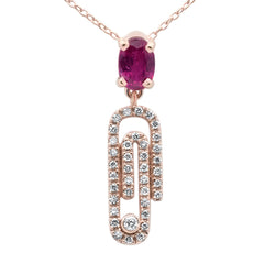GEMSTONE CLOSEOUT!  .92ct G SI 14K Rose Gold Oval Ruby Gemstone & Diamond Paperclip Pendant Necklace 18"