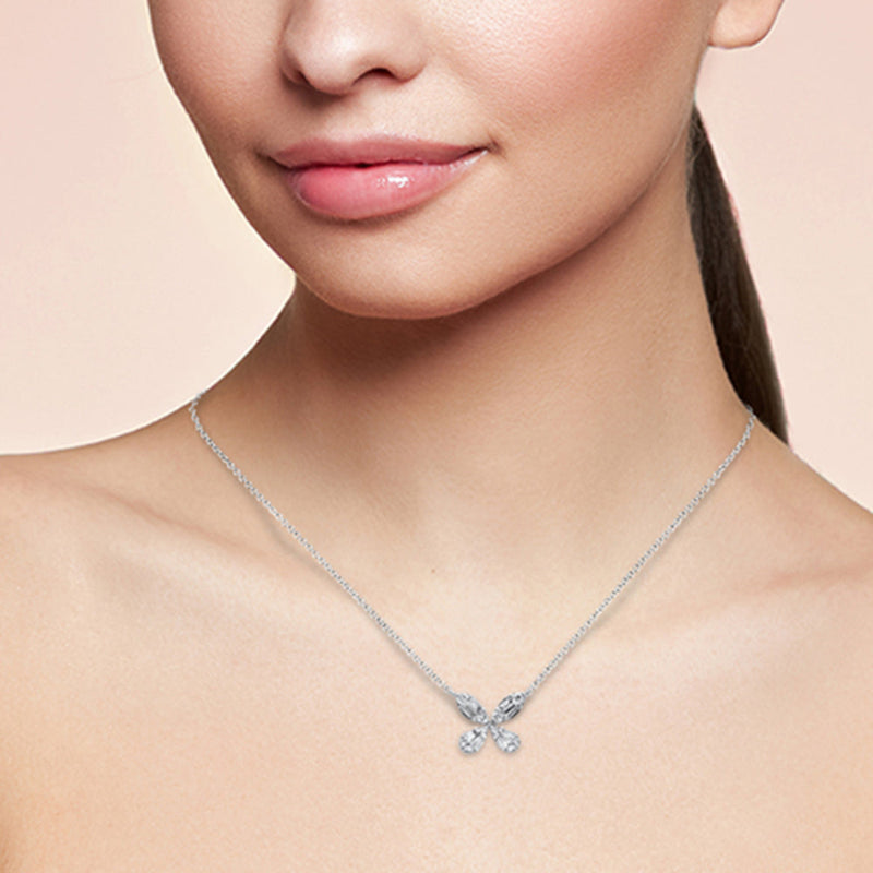 DIAMOND CLOSEOUT! .28ct G SI 14K White Gold Diamond Flower Round & Baguette Pendant Necklace 16-18"