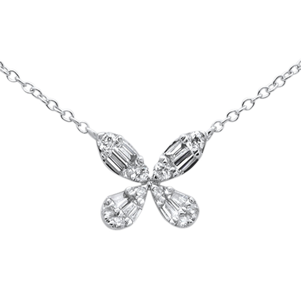 DIAMOND CLOSEOUT! .28ct G SI 14K White Gold Diamond Flower Round & Baguette Pendant Necklace 16-18"