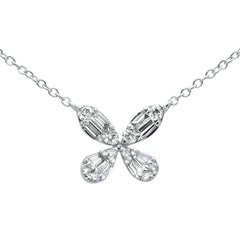 DIAMOND CLOSEOUT! .28ct G SI 14K White Gold Diamond Flower Round & Baguette Pendant Necklace 16-18"