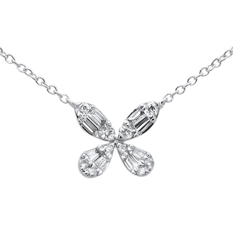 DIAMOND CLOSEOUT! .28ct G SI 14K White Gold Diamond Flower Round & Baguette Pendant Necklace 16-18"