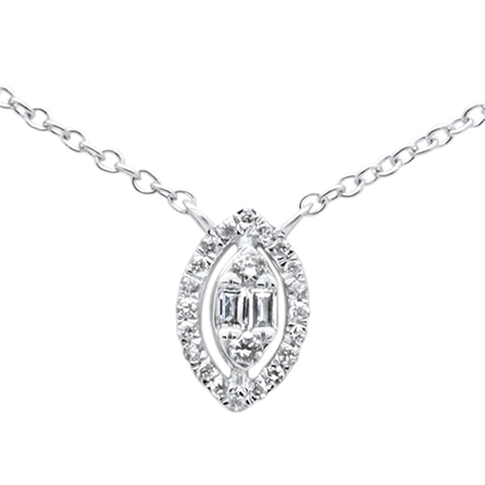 DIAMOND CLOSEOUT! .10ct G SI 14K White Gold Marquee Shaped Round & Baguette Diamond Pendant Necklace 18"