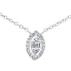 DIAMOND CLOSEOUT! .10ct G SI 14K White Gold Marquee Shaped Round & Baguette Diamond Pendant Necklace 18"