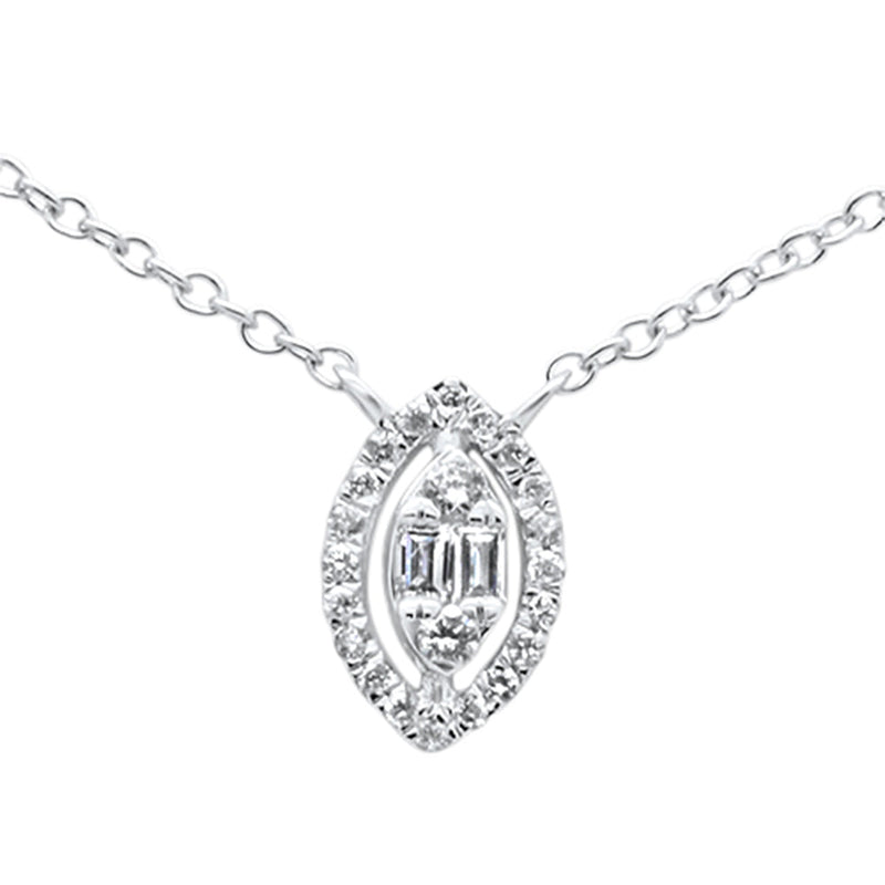 DIAMOND CLOSEOUT! .10ct G SI 14K White Gold Marquee Shaped Round & Baguette Diamond Pendant Necklace 18"