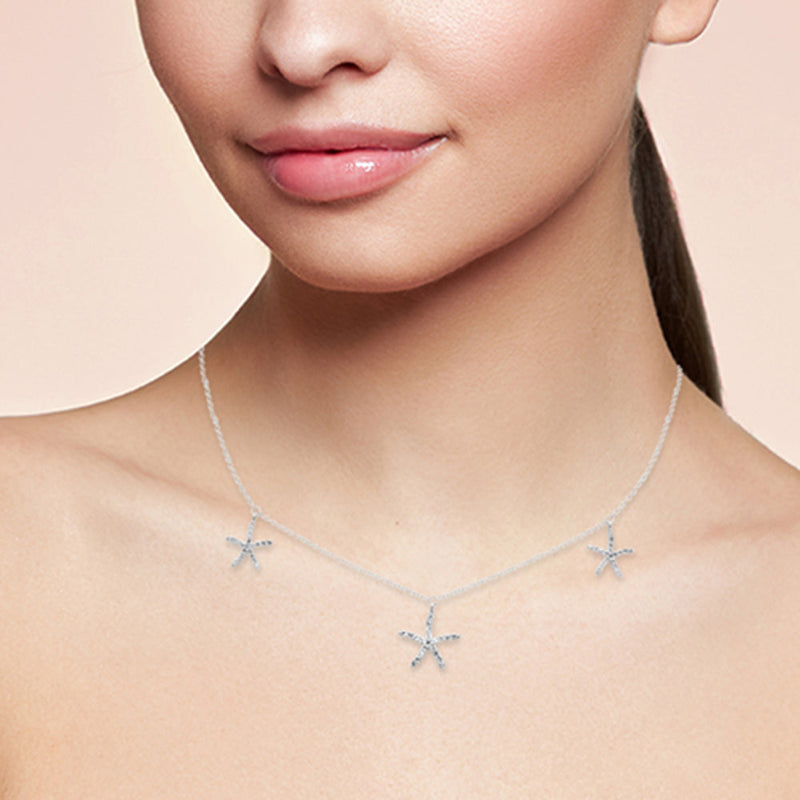 DIAMOND CLOSEOUT! .29ct G SI 14K White Gold Diamond Starfish Dangling Pendant Necklace 16-18"