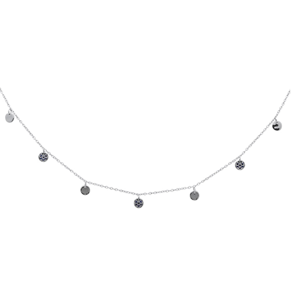 SPECIAL! .28ct G SI 14K White Gold Blue Sapphire Gemstone Dangling Pendant Necklace 18"
