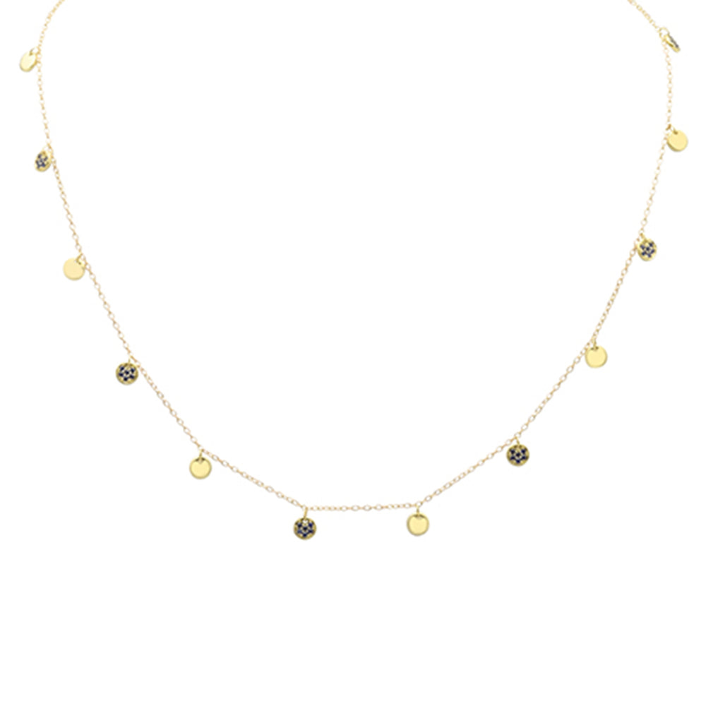 SPECIAL! .27ct G SI 14K Yellow Gold Blue Sapphire Gemstone Dangling Pendant Necklace 16" +2" EXT